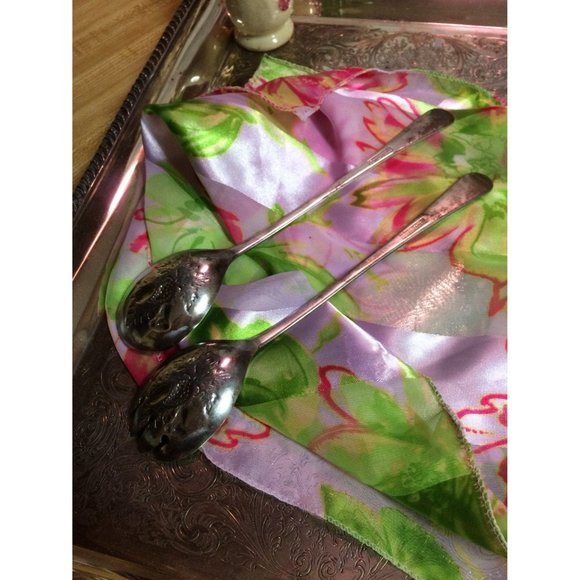 Vintage Sheffield Silver Plate Salad Spoon and Fork Set England Shabby Chic Cott - Picture 2 of 5